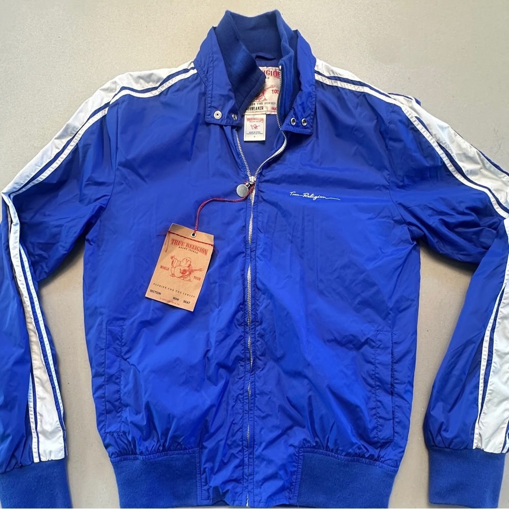 True Religion Royal Blue Windbreaker with White Stripes